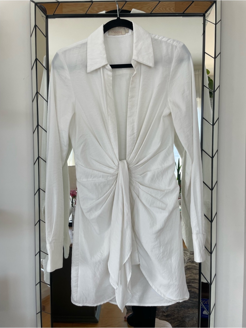 Jaquemus-Inspired Plunging White Shirt Dress S / 2